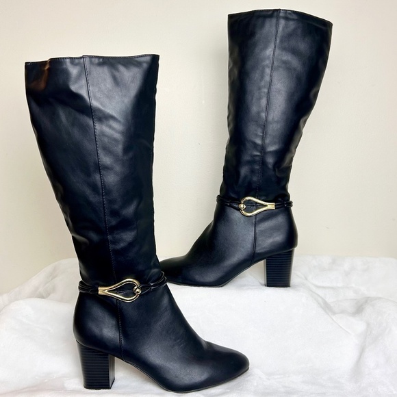 Dexflex Comfort Shoes - DEXFLEX COMFORT WEAVER BLACK KNEE HIGH SIDE ZIP HIGH HEEL RIDING BOOT 8.5 WIDE